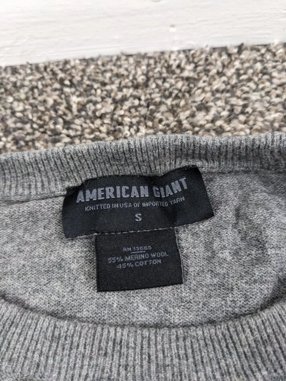 American Giant Sweater Merino Wool Blend Crewneck Raglan Gray Mens Small